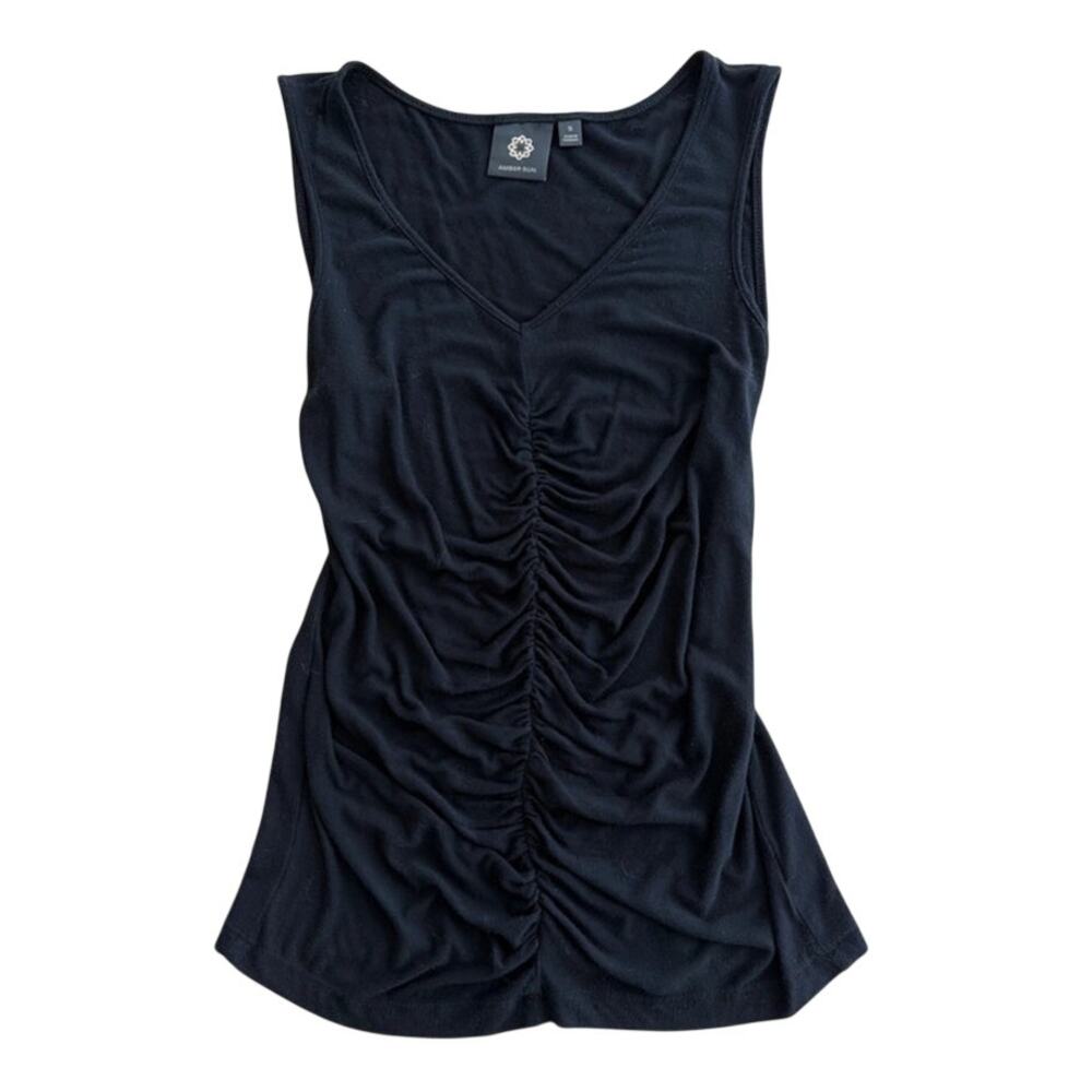 vintage y2k amber sun ruched front tank top size small black v neck